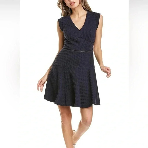 Rebecca Taylor Size 2 Navy BlueV-Neck Fit & Flare Taylor Dress NEW! - Picture 1 of 7
